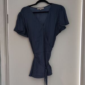LOFT Blue Cap Sleeve Wrap Blouse